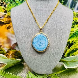 🔥Sale! Blue Solar Quartz Gold Foiled 18” Gemstone Necklace